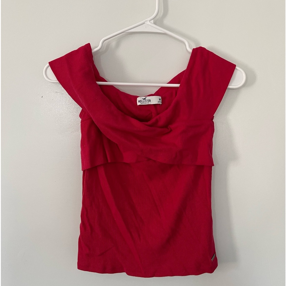Hollister Womens Crossover Off the Shoulder Red ribbed top